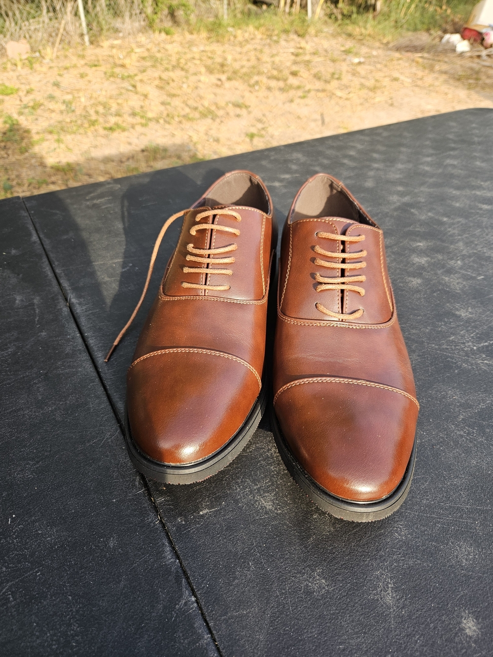 Men's Classic Brown Leather Cap-Toe Dress Shoes